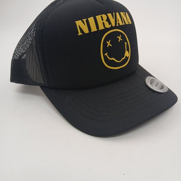 Nirvana Foam Mesh Snapback Trucker Hat Cap Black HTV application - Picture 3 of 6